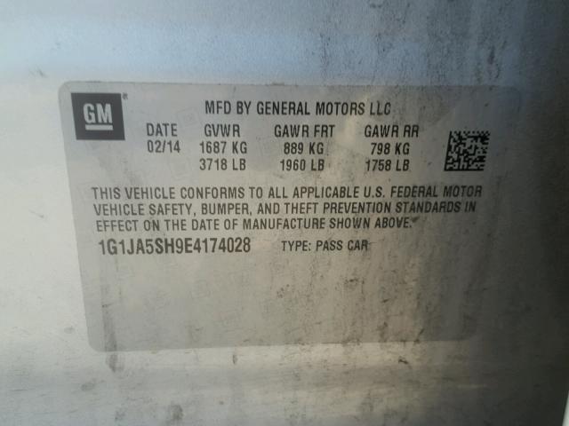 1G1JA5SH9E4174028 - 2014 CHEVROLET SONIC LS Արծաթագույն լուսանկար 10