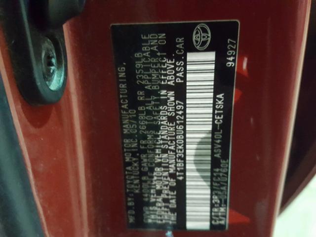 4T1BF3EK0BU612497 - 2011 TOYOTA CAMRY BASE RED photo 10