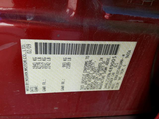 1N4AL21E99N489005 - 2009 NISSAN ALTIMA 2.5 RED photo 10