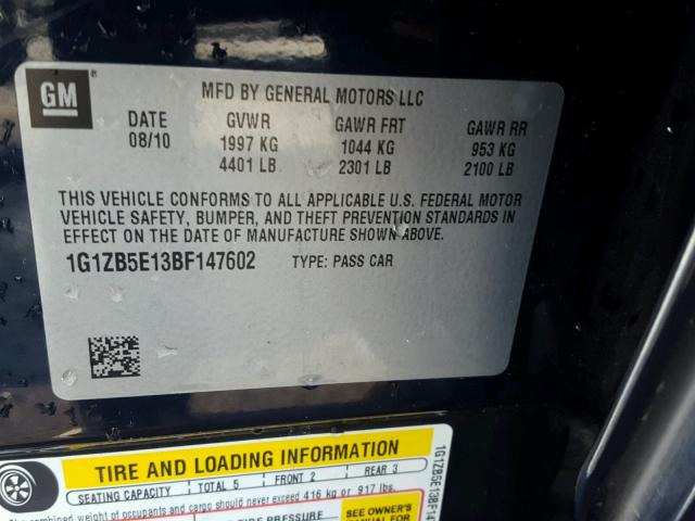 1G1ZB5E13BF147602 - 2011 CHEVROLET MALIBU LS BLUE photo 10