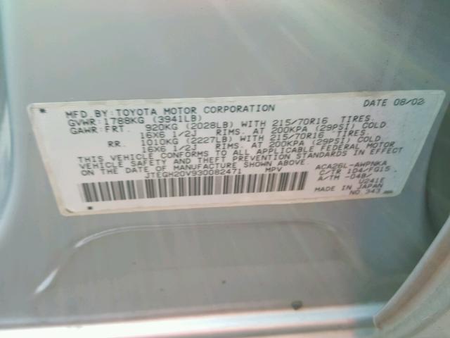 JTEGH20V930082471 - 2003 TOYOTA RAV4 SILVER photo 10