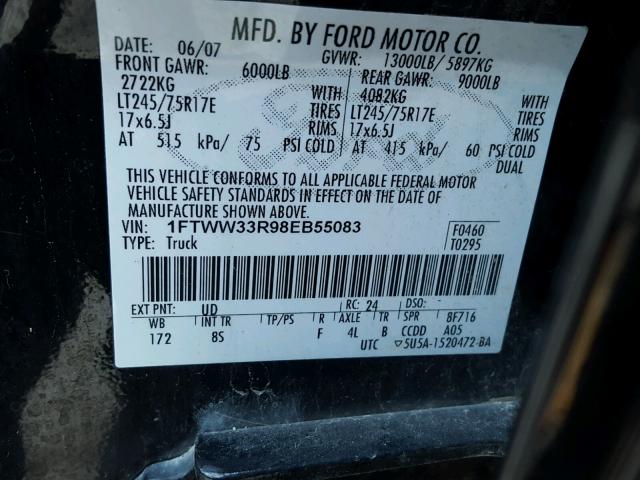 1FTWW33R98EB55083 - 2008 FORD F350 SUPER BLACK photo 10