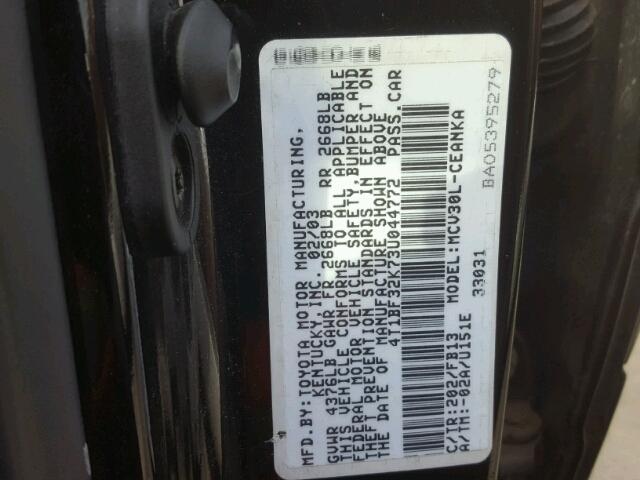 4T1BF32K73U044772 - 2003 TOYOTA CAMRY LE BLACK photo 10