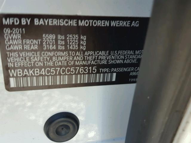 WBAKB4C57CC576315 - 2012 BMW 740 LI WHITE photo 10