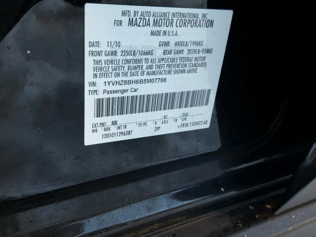 1YVHZ8BH6B5M07766 - 2011 MAZDA 6 I BLACK photo 10