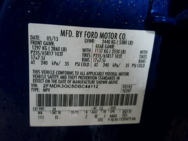 2FMDK3GC5DBC44112 - 2013 FORD EDGE SE BLUE photo 10