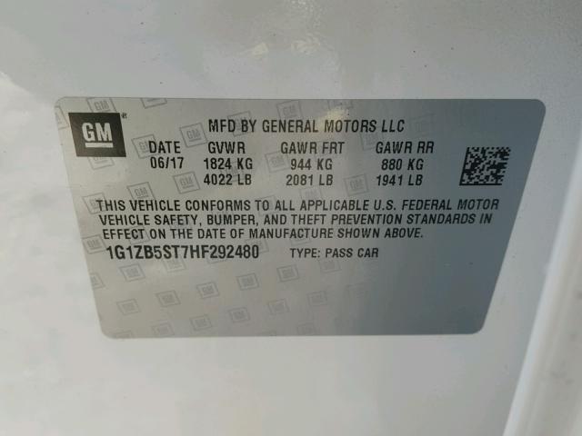 1G1ZB5ST7HF292480 - 2017 CHEVROLET MALIBU LS WHITE photo 10