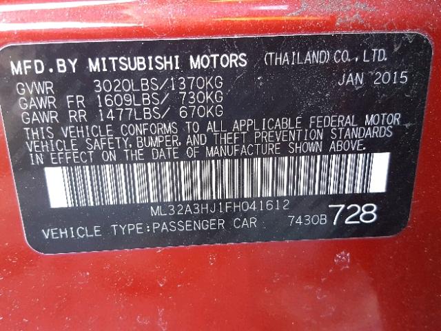 ML32A3HJ1FH041612 - 2015 MITSUBISHI MIRAGE DE RED photo 10