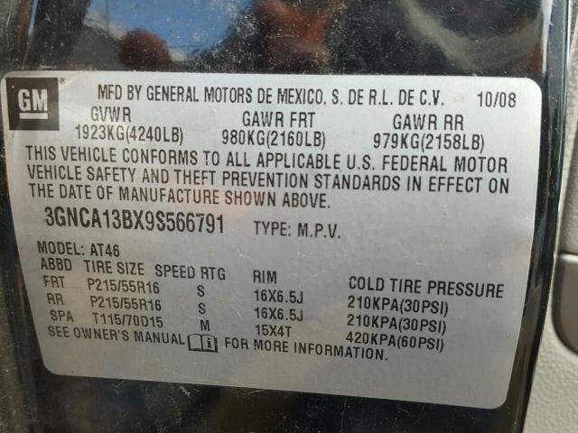 3GNCA13BX9S566791 - 2009 CHEVROLET HHR LS Negro foto 10