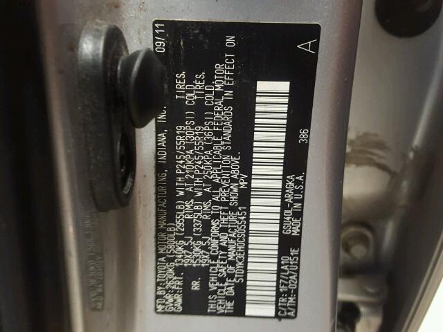 5TDYK3EH0CS055451 - 2012 TOYOTA HIGHLANDER SILVER photo 10