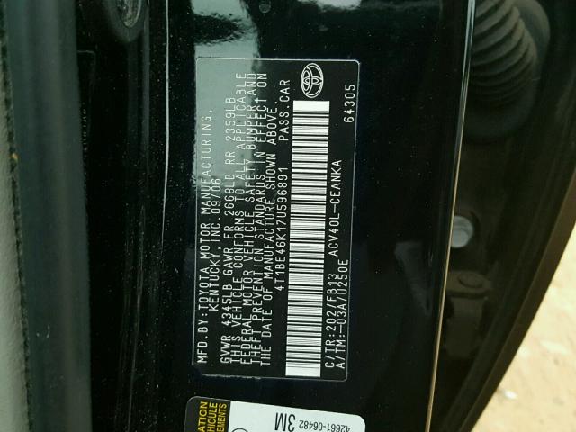 4T1BE46K17U596891 - 2007 TOYOTA CAMRY NEW BLACK photo 10