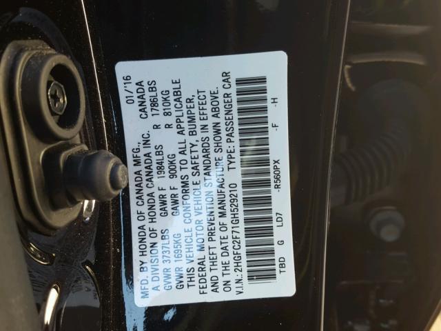 2HGFC2F71GH529210 - 2016 HONDA CIVIC EX შავი ფოტო 10