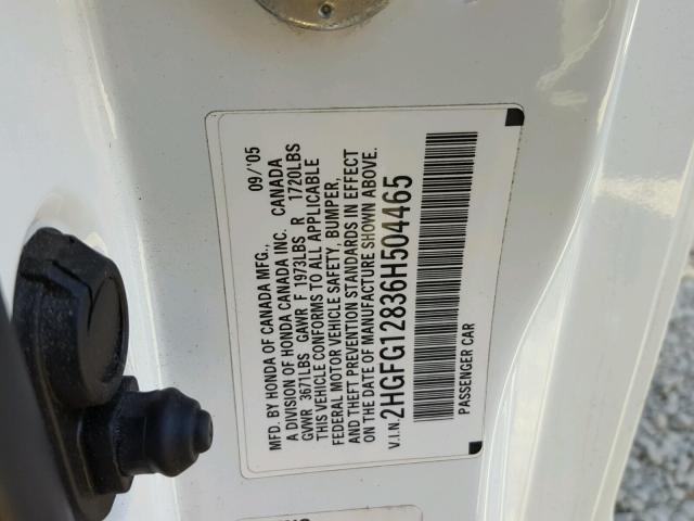 2HGFG12836H504465 - 2006 HONDA CIVIC EX თეთრი ფოტო 10