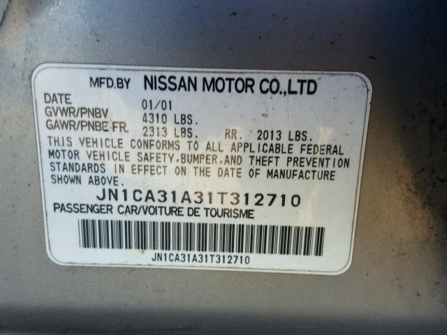 JN1CA31A31T312710 - 2001 NISSAN MAXIMA GXE SILVER photo 10