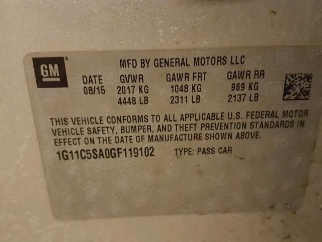 1G11C5SA0GF119102 - 2016 CHEVROLET MALIBU LIM SILVER photo 10