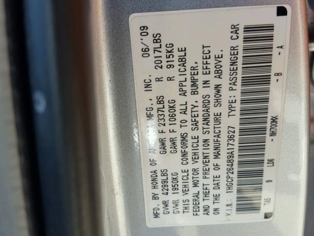 1HGCP26489A173627 - 2009 HONDA ACCORD LXP SILVER photo 10