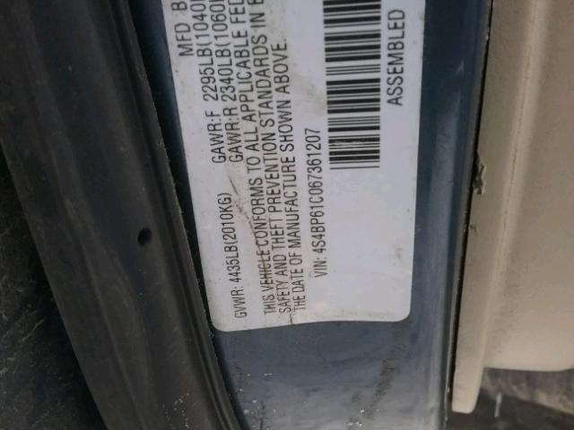 4S4BP61C067361207 - 2006 SUBARU LEGACY OUT BLUE photo 10