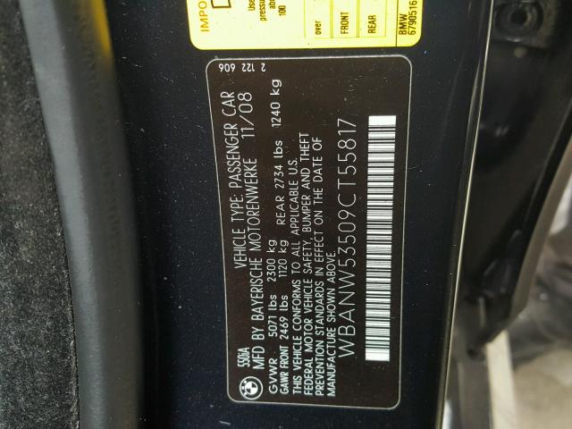 WBANW53509CT55817 - 2009 BMW 550 I BLACK photo 10