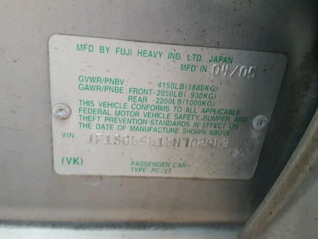 JF1SG65616H702963 - 2006 SUBARU FORESTER 2 SILVER photo 10