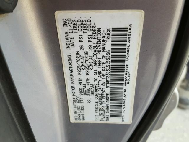 5TBRT38151S155356 - 2001 TOYOTA TUNDRA ACC SILVER photo 10