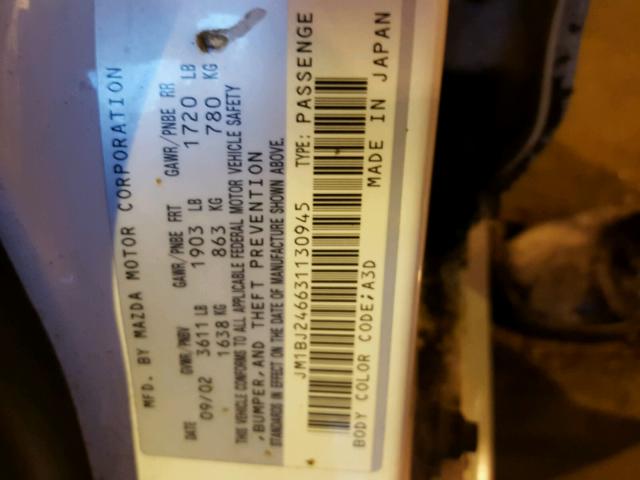 JM1BJ246631130945 - 2003 MAZDA PROTEGE PR WHITE photo 10