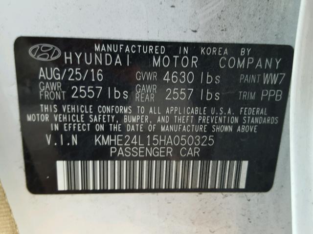 KMHE24L15HA050325 - 2017 HYUNDAI SONATA HYB WHITE photo 10