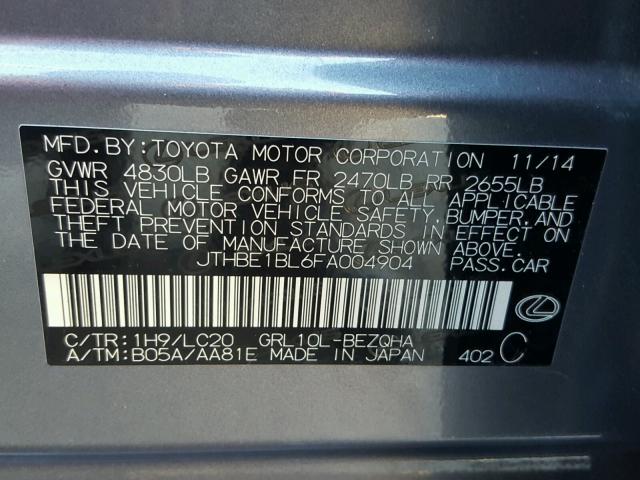 JTHBE1BL6FA004904 - 2015 LEXUS GS 350 GRAY photo 10