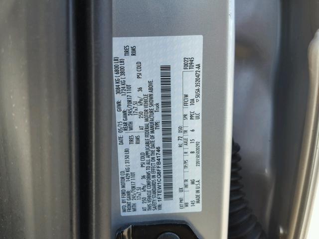 1FTEW1CG8FFB41746 - 2015 FORD F150 SUPER SILVER photo 10