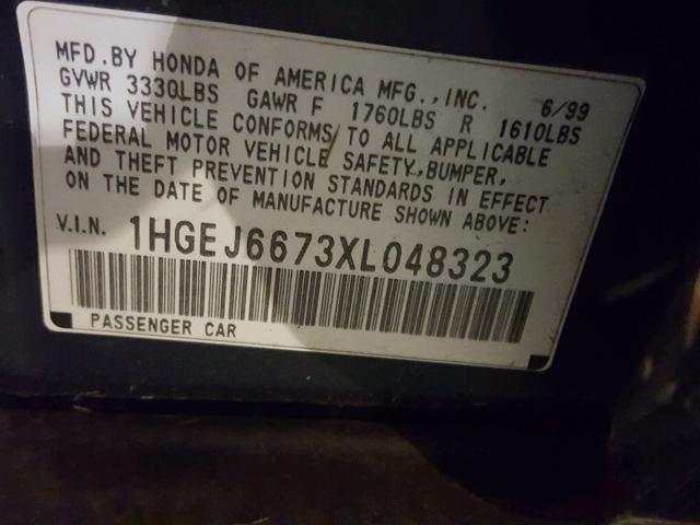 1HGEJ6673XL048323 - 1999 HONDA CIVIC LX GREEN photo 10