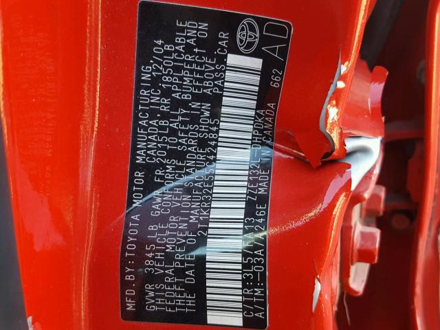 2T1KR32E55C424845 - 2005 TOYOTA MATRIX 红色 照片 10