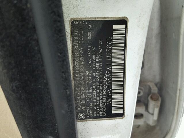 WBAFB33561LH23865 - 2001 BMW X5 4.4I WHITE photo 10