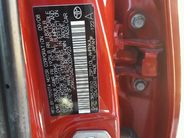 JTKKU10429J039923 - 2009 TOYOTA SCION XD RED photo 10