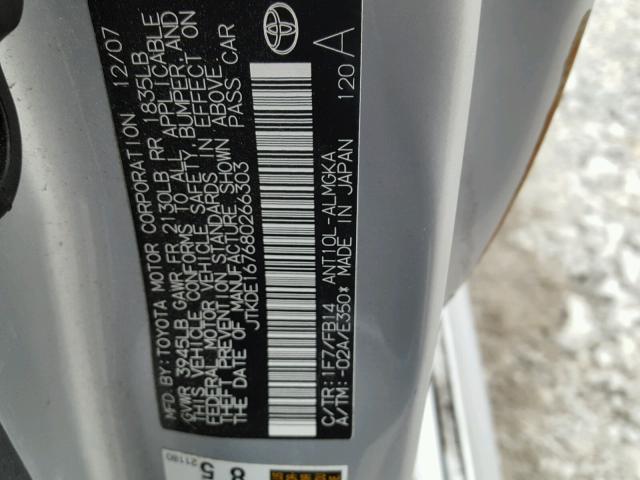 JTKDE167680266303 - 2008 TOYOTA SCION TC 银色 照片 10