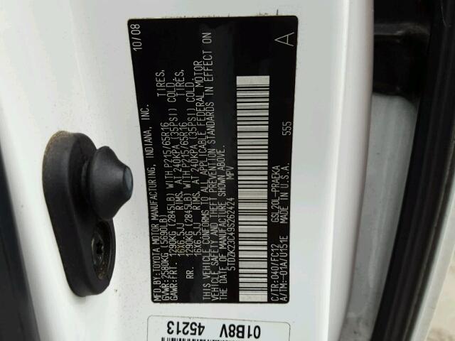 5TDZK23C49S262424 - 2009 TOYOTA SIENNA CE WHITE photo 10