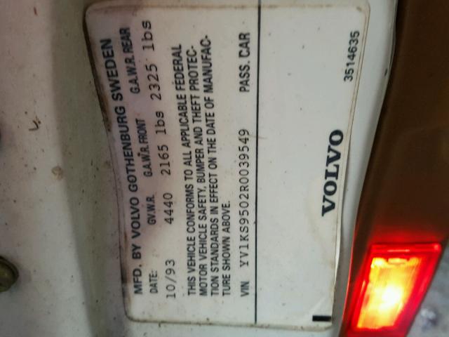 YV1KS9502R0039549 - 1994 VOLVO 960 WHITE photo 10