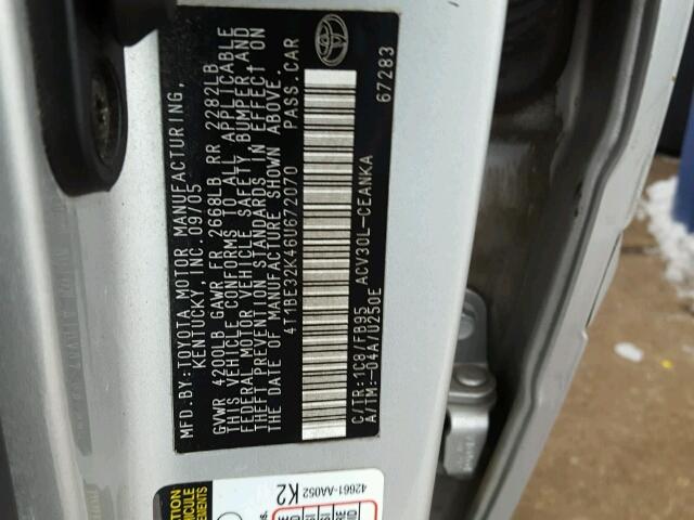 4T1BE32K46U672070 - 2006 TOYOTA CAMRY LE SILVER photo 10