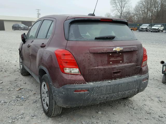 3GNCJKSB1GL159215 - 2016 CHEVROLET TRAX LS MAROON photo 3