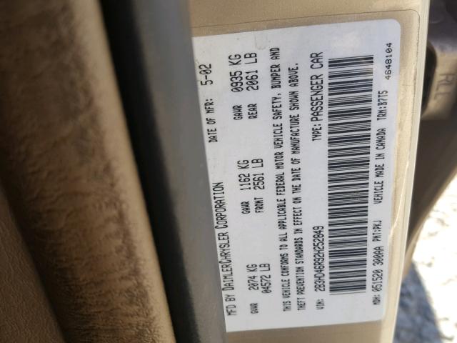 2B3HD46R92H252849 - 2002 DODGE INTREPID S Qızıl foto 10