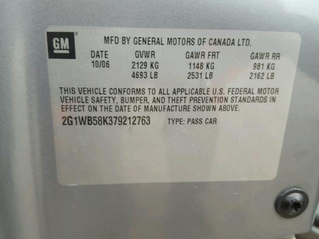 2G1WB58K379212763 - 2007 CHEVROLET IMPALA LS GRAY photo 10