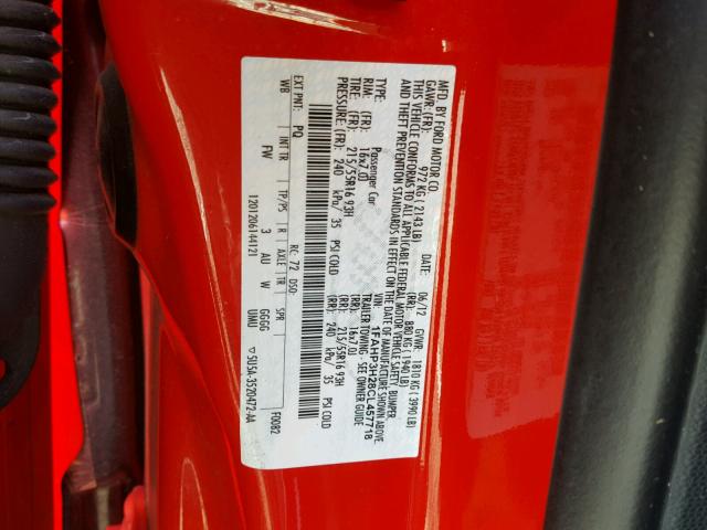 1FAHP3H28CL457718 - 2012 FORD FOCUS SEL RED photo 10