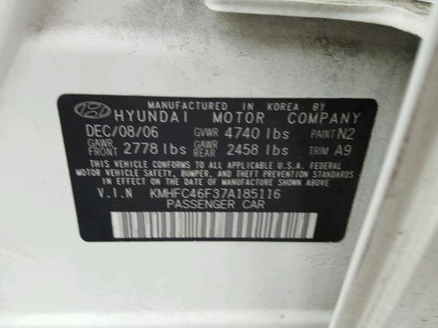 KMHFC46F37A185116 - 2007 HYUNDAI AZERA SE WHITE photo 10