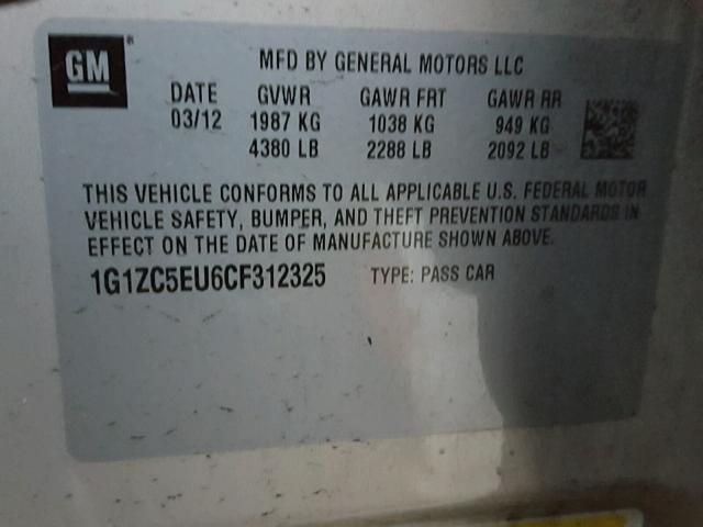 1G1ZC5EU6CF312325 - 2012 CHEVROLET MALIBU 1LT 金色 照片 10