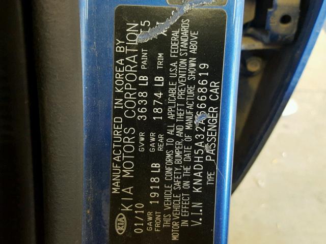 KNADH5A32A6668619 - 2010 KIA RIO LX Կապույտ լուսանկար 10