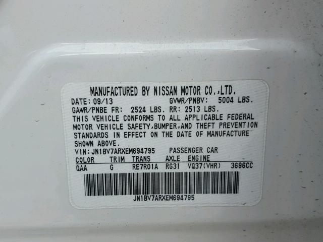 JN1BV7ARXEM694795 - 2014 INFINITI Q50 BASE WHITE photo 10