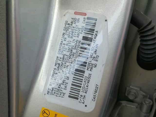 JTHBN30F020073936 - 2002 LEXUS LS 430 SILVER photo 10