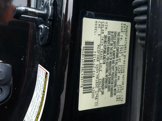 3N1BC1CP3BL435778 - 2011 NISSAN VERSA S BLACK photo 10