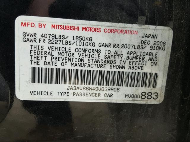 JA3AU86W49U039908 - 2009 MITSUBISHI LANCER GTS BLACK photo 10