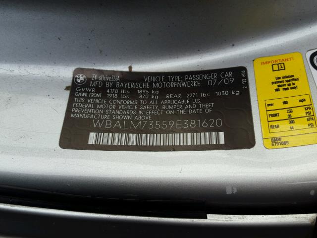 WBALM73559E381620 - 2009 BMW Z4 SDRIVE3 SILVER photo 10