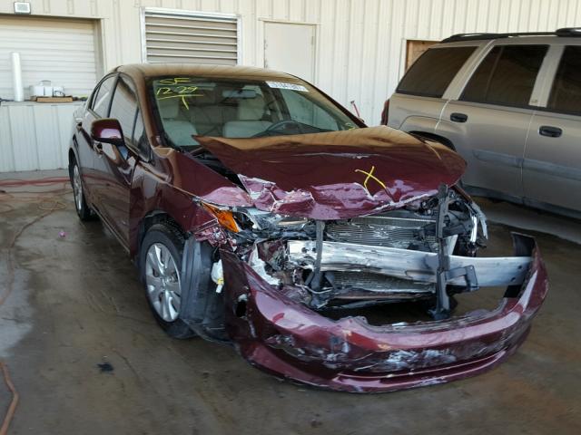 2HGFB2F55CH569799 - 2012 HONDA CIVIC LX BURGUNDY photo 1