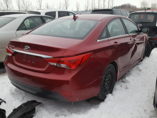 5NPEB4ACXEH822573 - 2014 HYUNDAI SONATA GLS RED photo 4